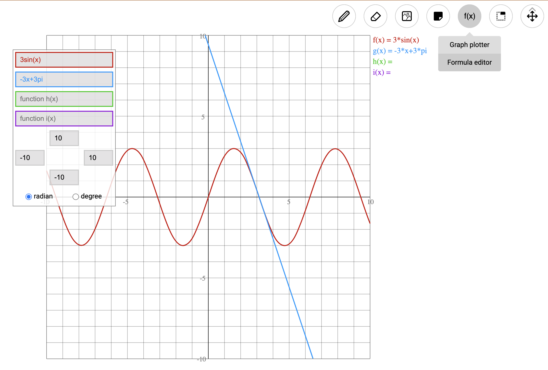 The Graph Plotter add-on in action: plotting the sine function and its tangent line, with real-time synchronization for interactive learning.